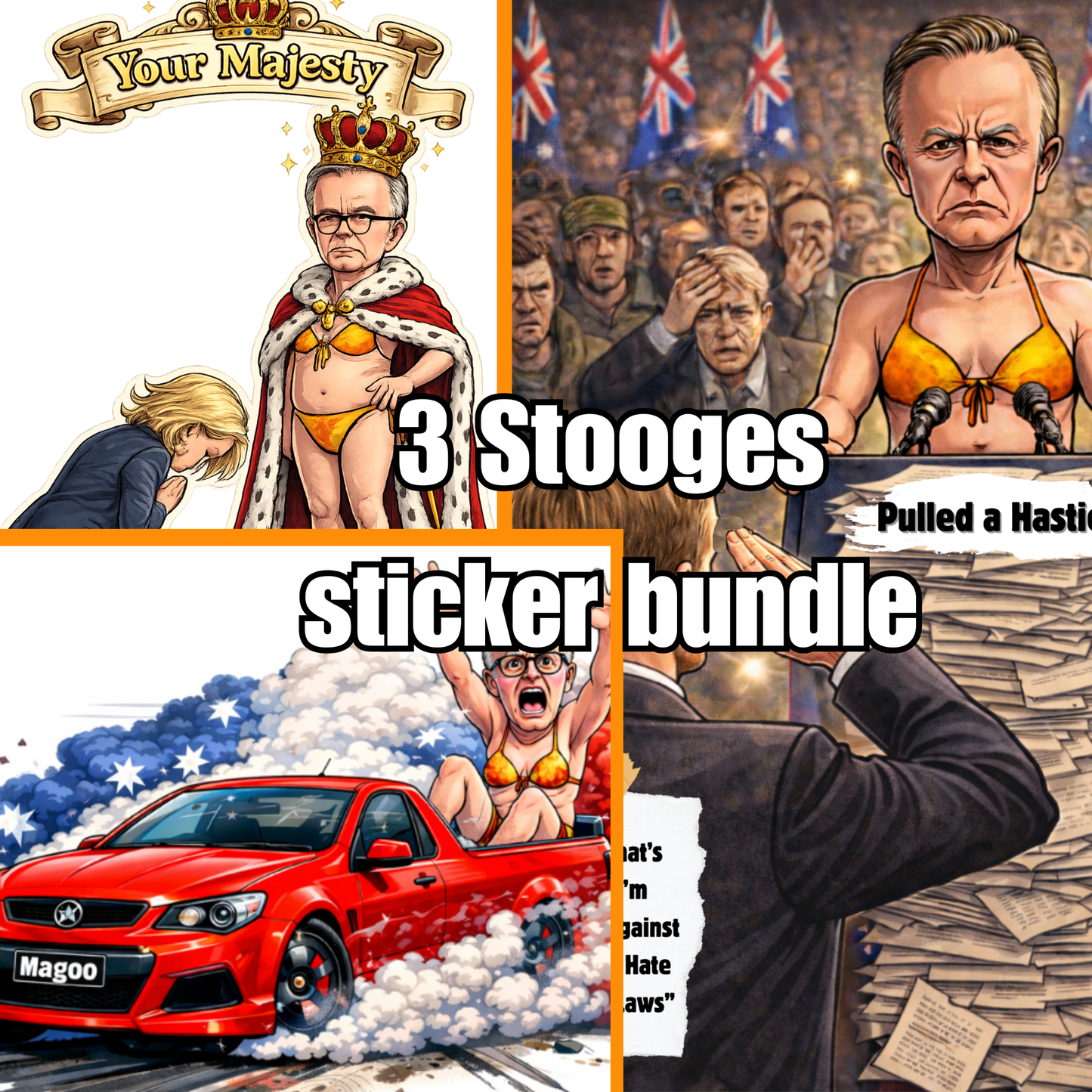 3 STOOGES - 3 sticker bundle - SHIPPING INCLUDED
